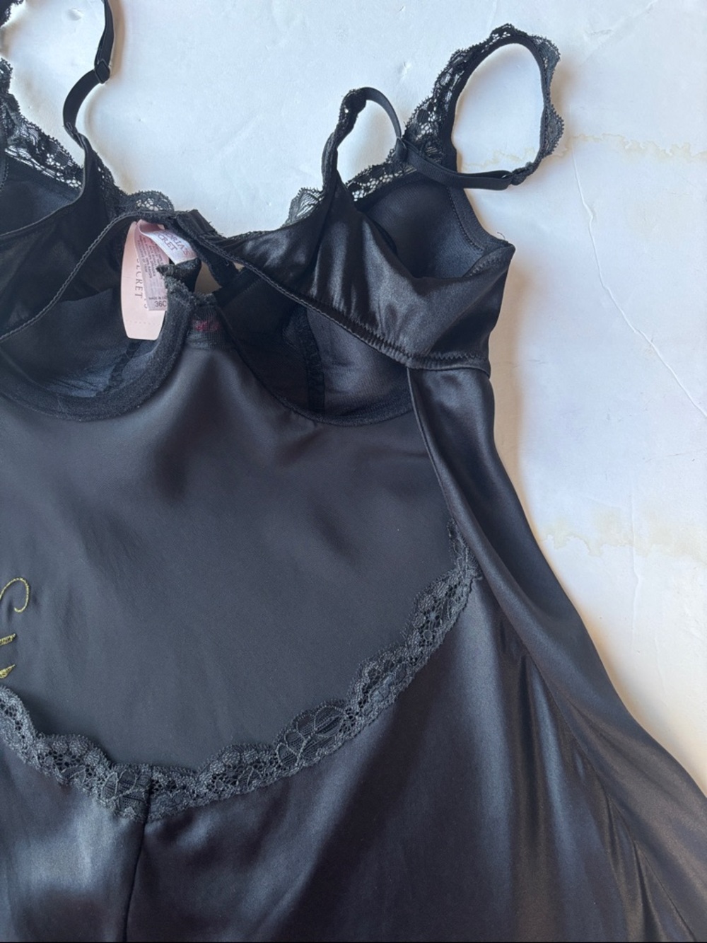 NEW Vintage Victoria's Secret Black Silk Chemise Rose Slip Mini Dress Y2K Sexy - Picture 15 of 17